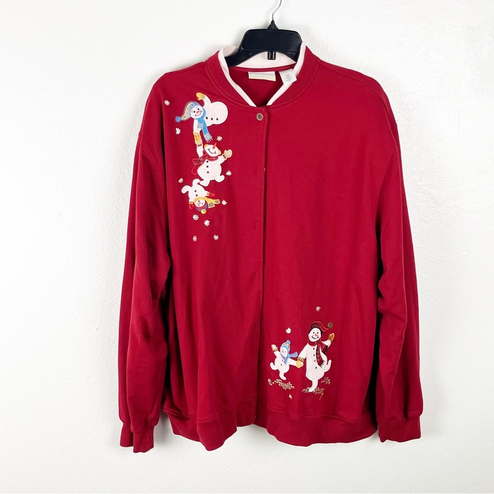 ALFRED DUNNER Red Long Sleeves Winter Graphic Button Cardigan, Size 3X